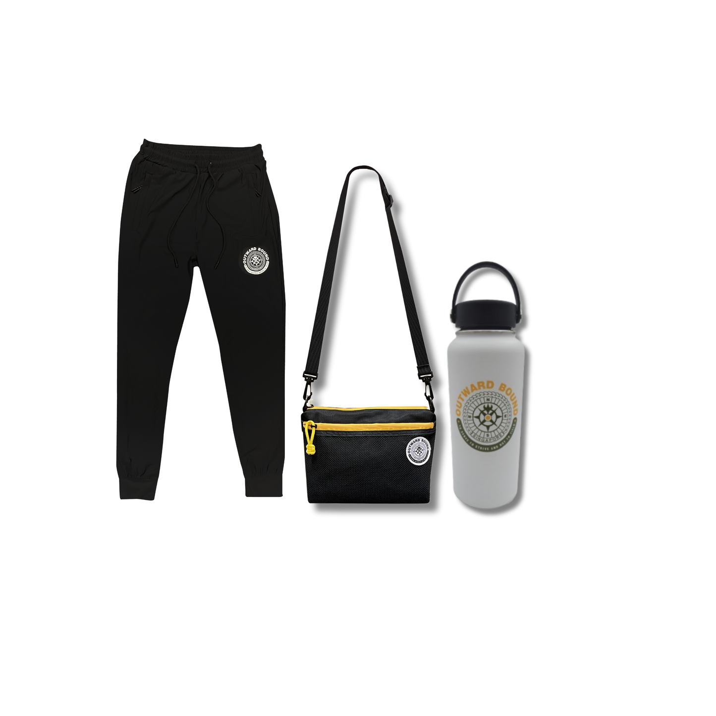 SG 60 Bundle: Basic Jogger Pants (Black) + Crossbody 3-way Bag + 1L Hydration Bottle