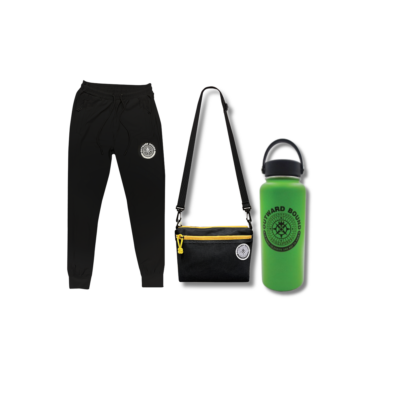SG 60 Bundle: Basic Jogger Pants (Black) + Crossbody 3-way Bag + 1L Hydration Bottle