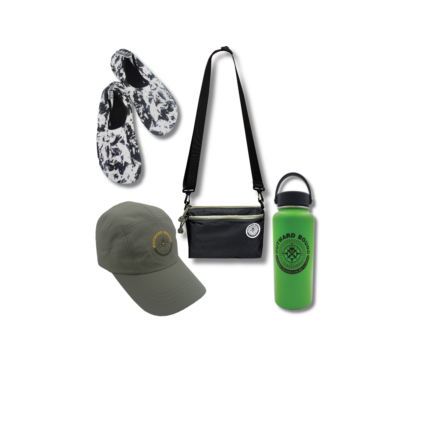 Accessory Bundle: Wet Shoe + Sun Cap + 1L Hydration Bottle+ Crossbody 3-way Bag