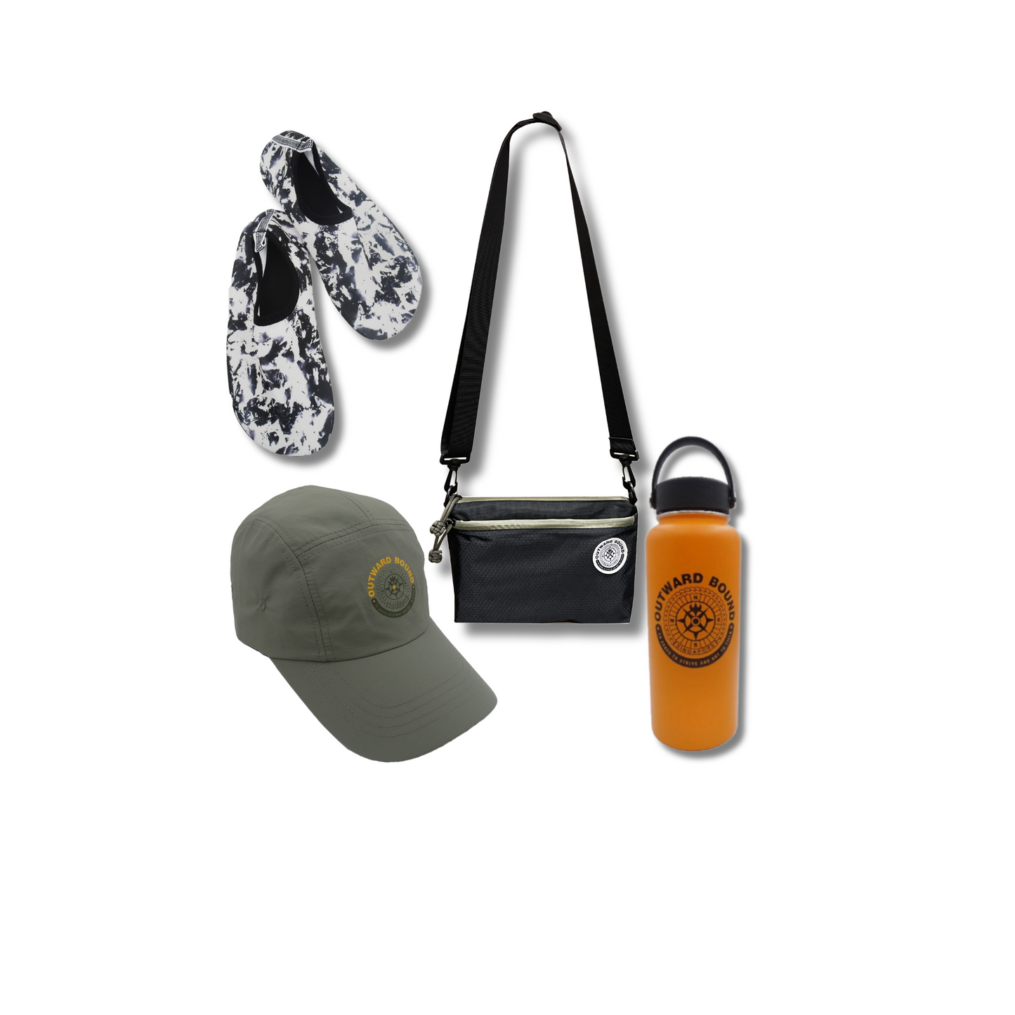 Accessory Bundle: Wet Shoe + Sun Cap + 1L Hydration Bottle+ Crossbody 3-way Bag