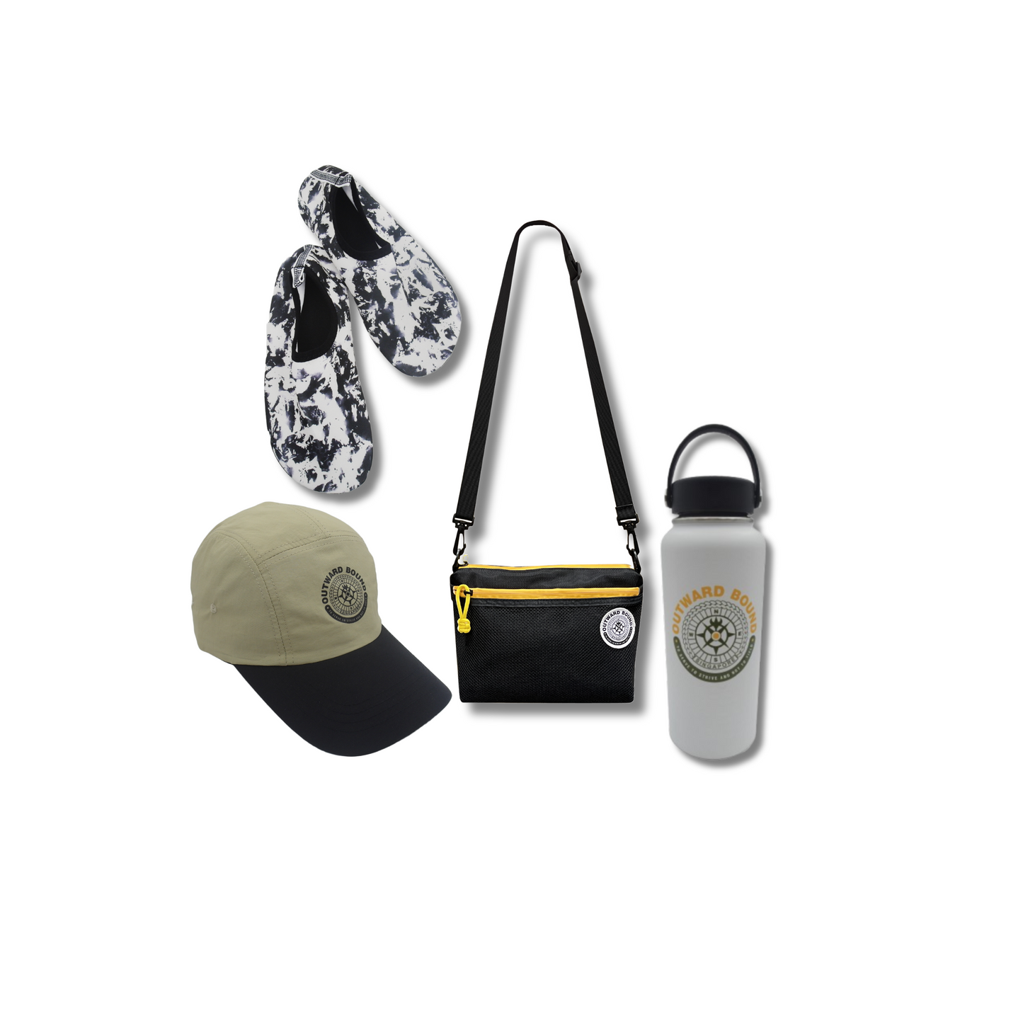 Accessory Bundle: Wet Shoe + Sun Cap + 1L Hydration Bottle+ Crossbody 3-way Bag