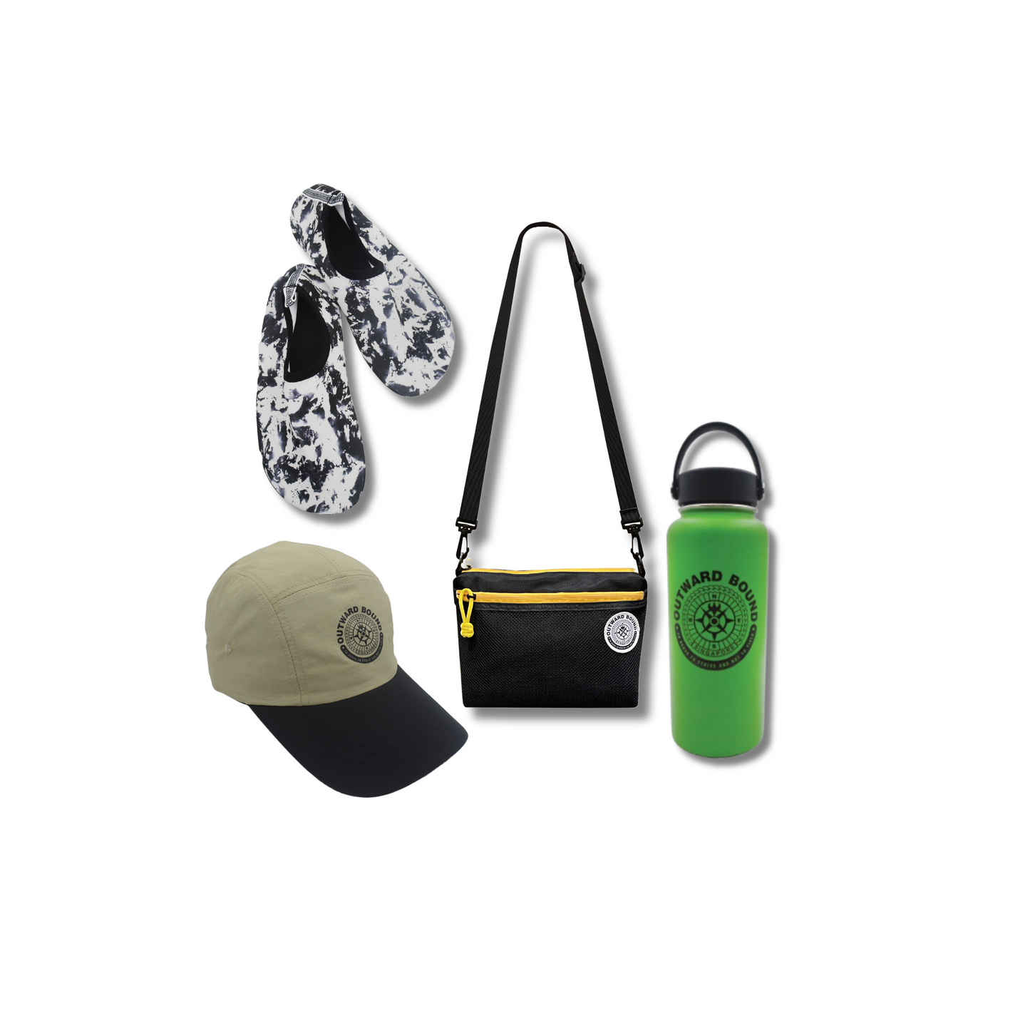 Accessory Bundle: Wet Shoe + Sun Cap + 1L Hydration Bottle+ Crossbody 3-way Bag