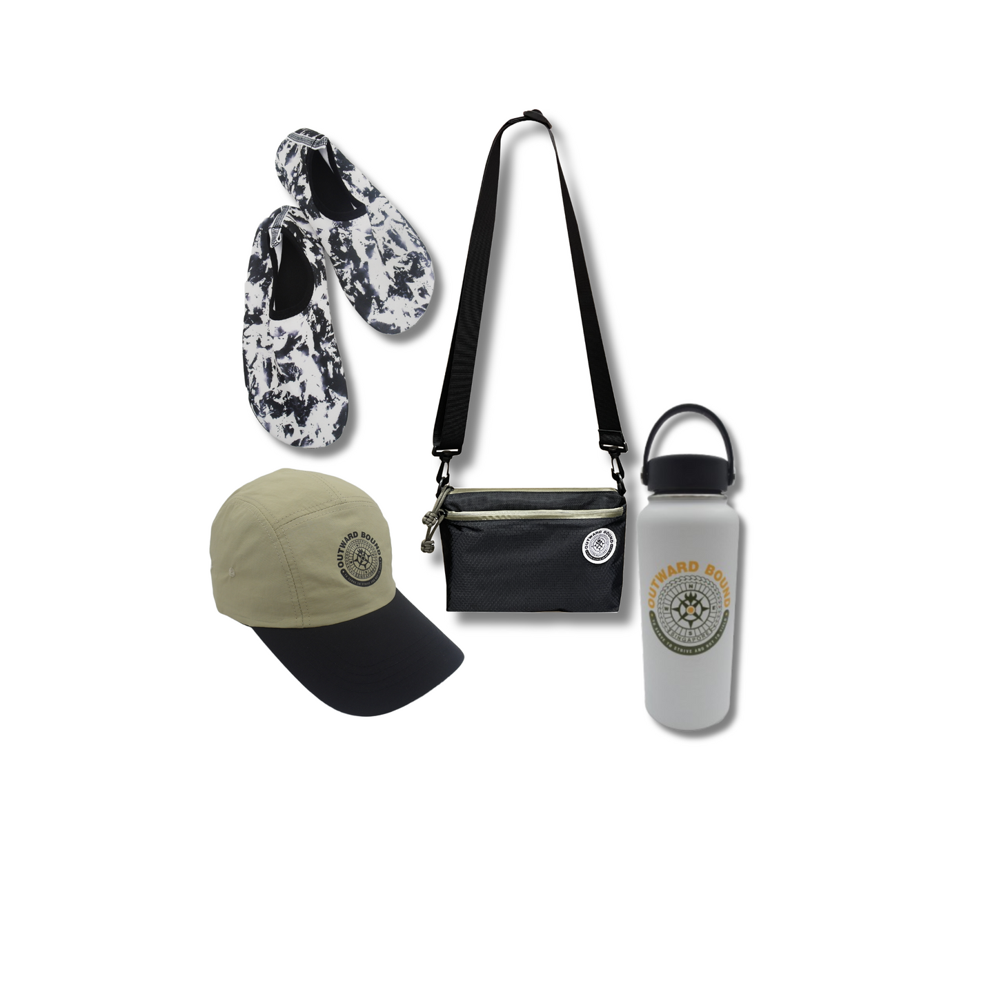 Accessory Bundle: Wet Shoe + Sun Cap + 1L Hydration Bottle+ Crossbody 3-way Bag