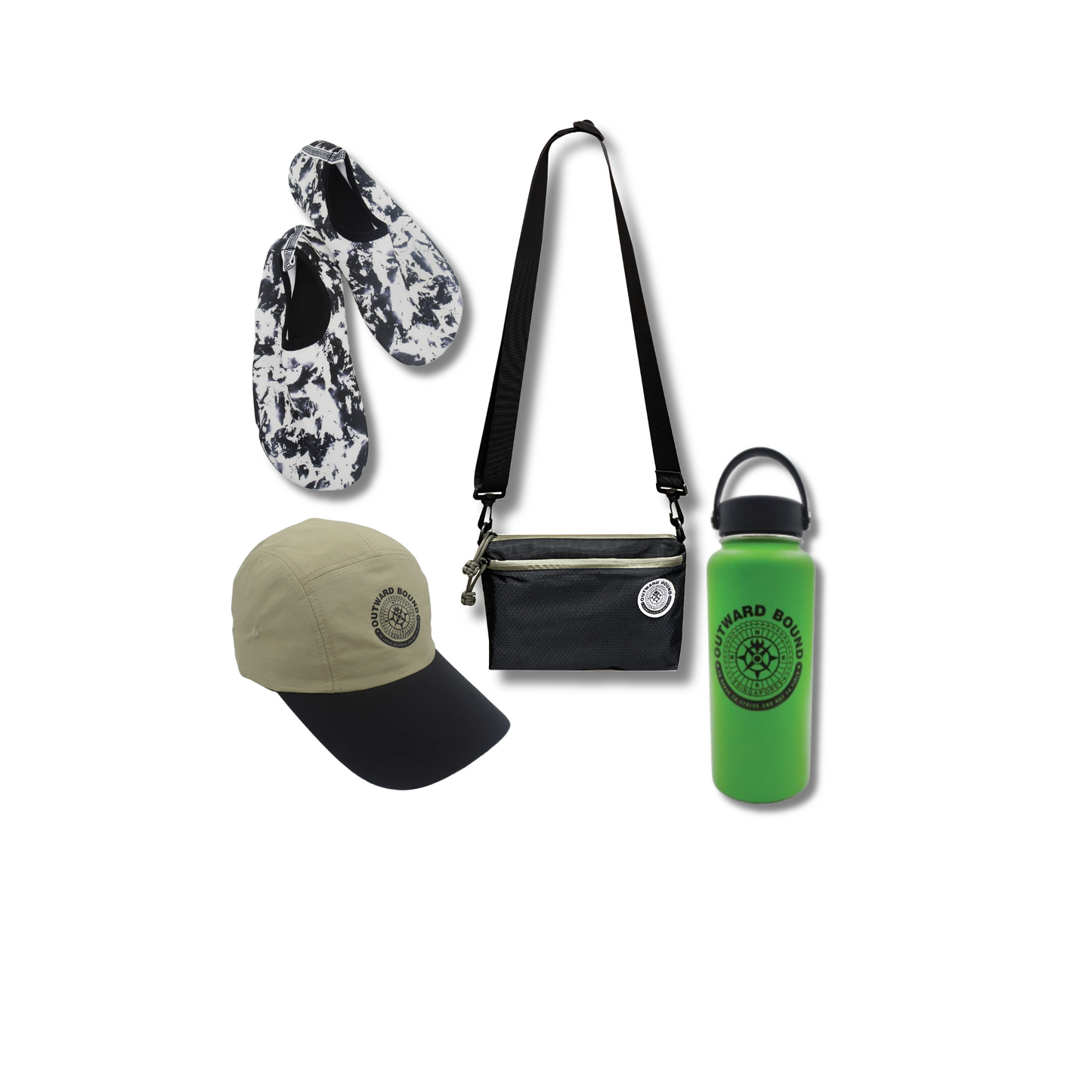 Accessory Bundle: Wet Shoe + Sun Cap + 1L Hydration Bottle+ Crossbody 3-way Bag