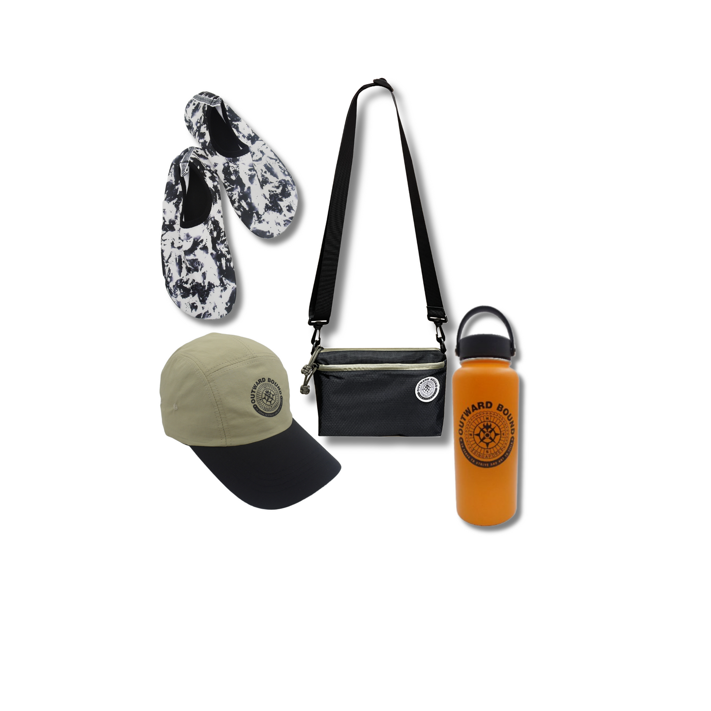 Accessory Bundle: Wet Shoe + Sun Cap + 1L Hydration Bottle+ Crossbody 3-way Bag