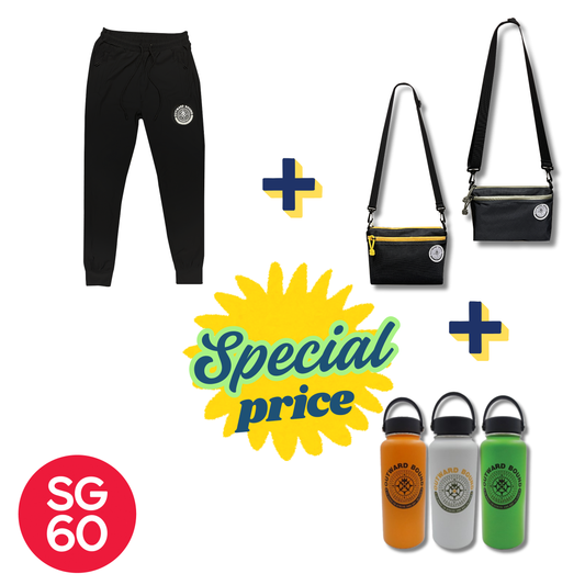 SG 60 Bundle: Basic Jogger Pants (Black) + Crossbody 3-way Bag + 1L Hydration Bottle