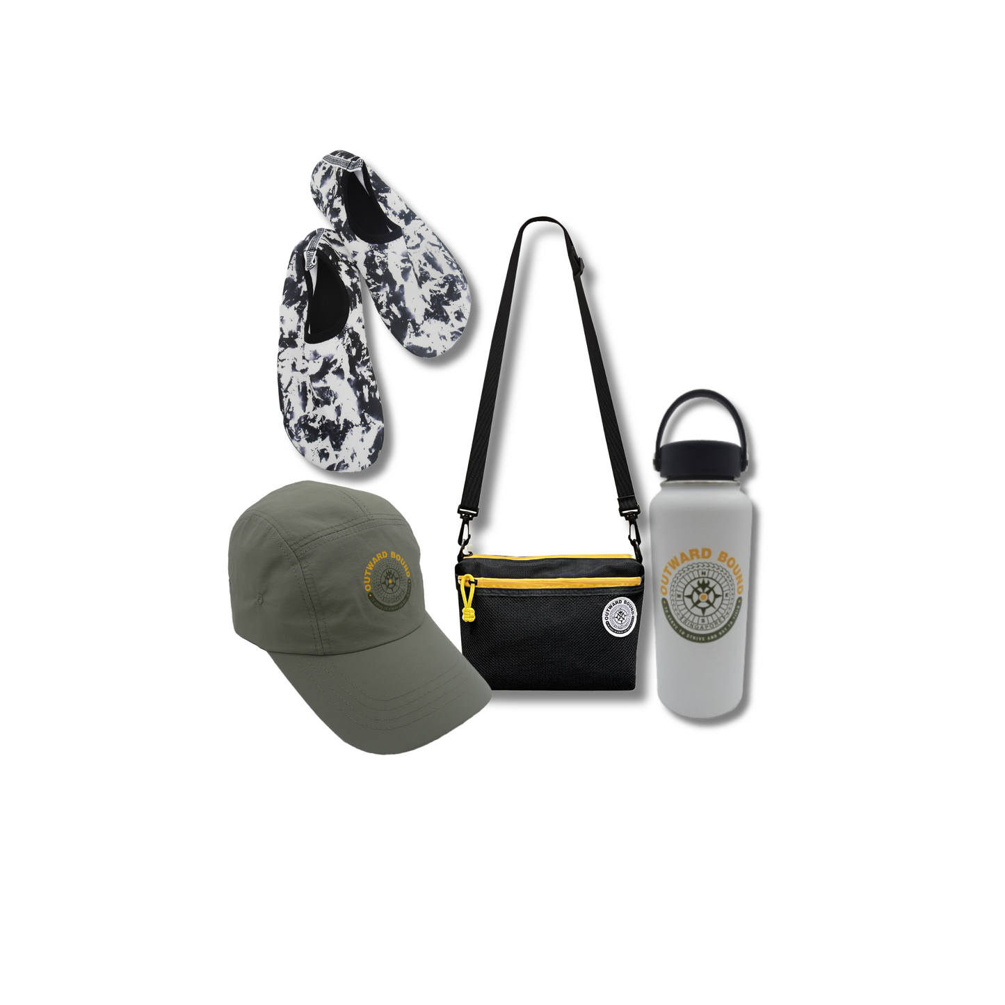 Accessory Bundle: Wet Shoe + Sun Cap + 1L Hydration Bottle+ Crossbody 3-way Bag