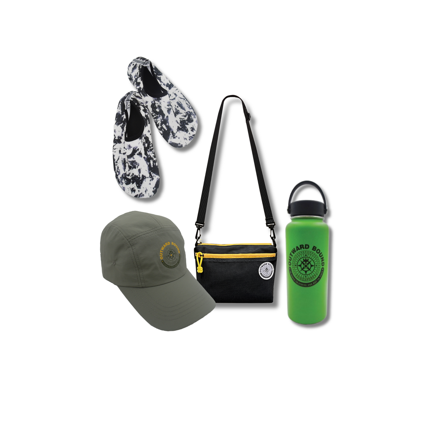 Accessory Bundle: Wet Shoe + Sun Cap + 1L Hydration Bottle+ Crossbody 3-way Bag