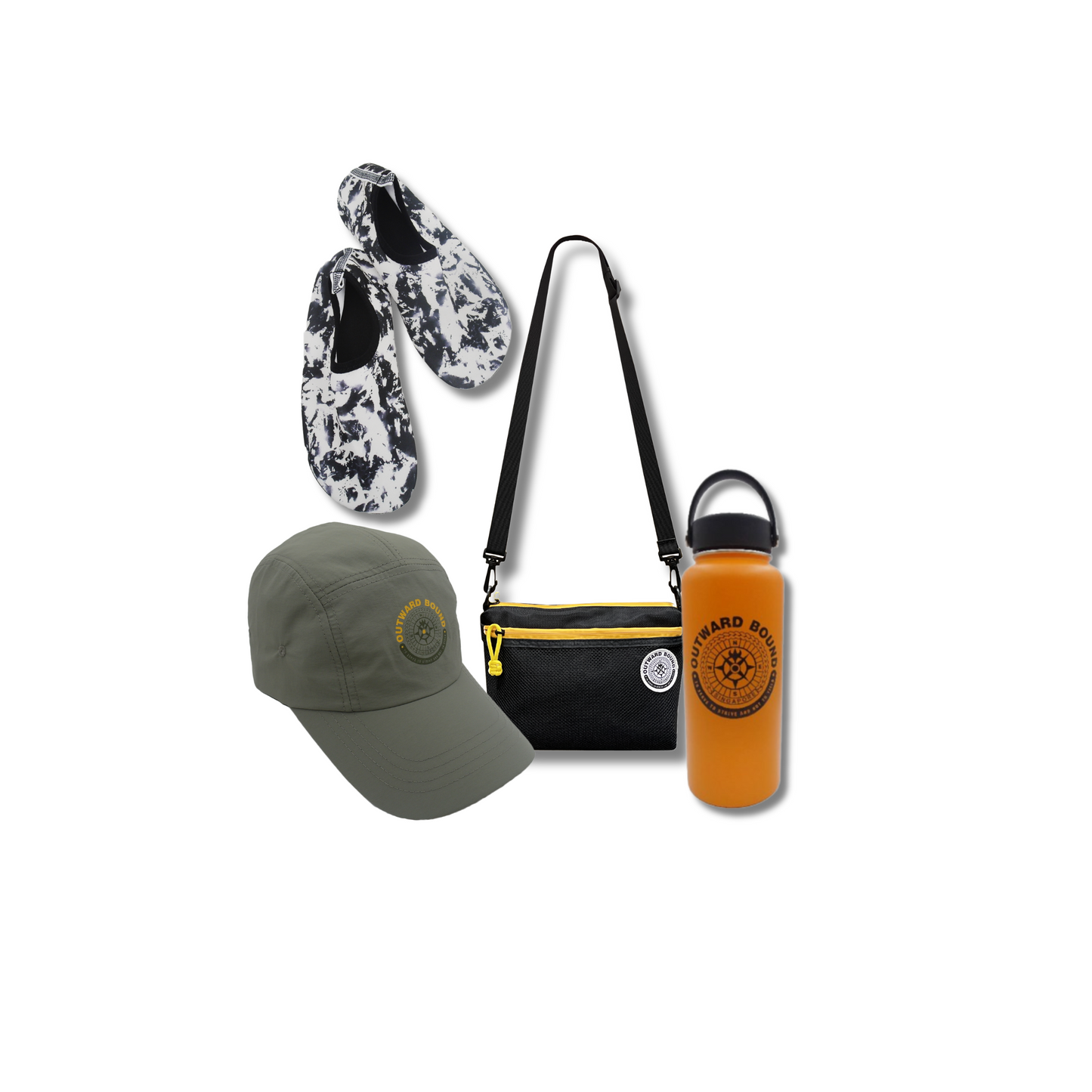 Accessory Bundle: Wet Shoe + Sun Cap + 1L Hydration Bottle+ Crossbody 3-way Bag