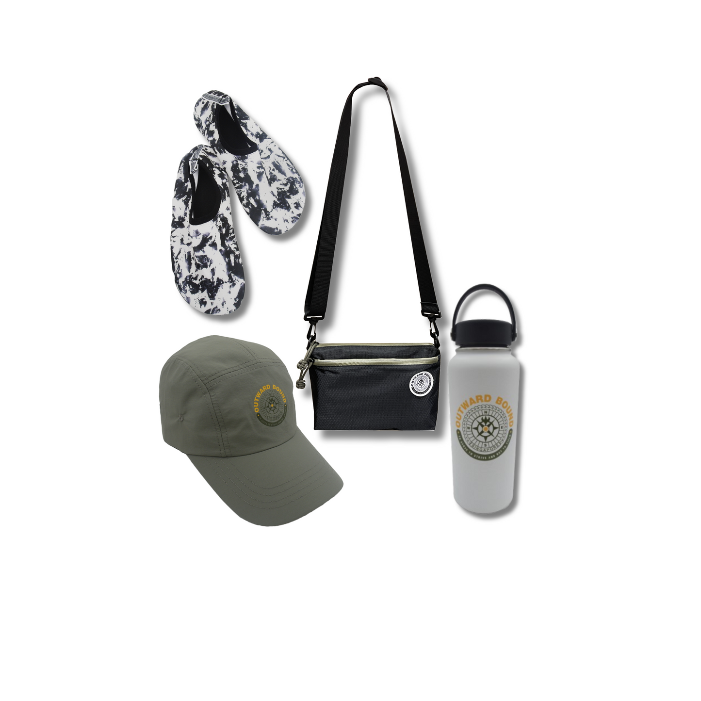 Accessory Bundle: Wet Shoe + Sun Cap + 1L Hydration Bottle+ Crossbody 3-way Bag