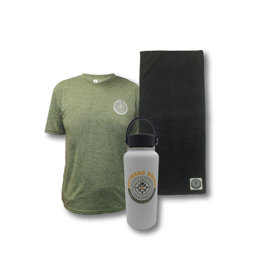 OBS Starter Kit: Basic Tee (Olive Green) + Microfiber Sports Towel (Grey) +1L Hydration Bottle (White)
