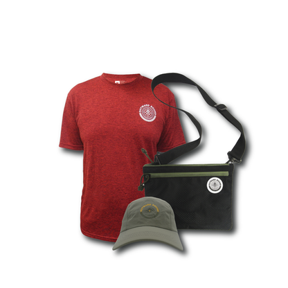 OBS Starter Kit: Basic Tee (Red Black) + Crossbody 3-way Bag (Camo) + Sun Cap (Lush Green)