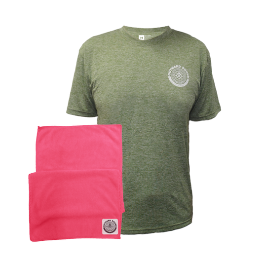 Active Bundle: OBS Basic Tee (Olive) + Microfiber Sports Towel (Pink)